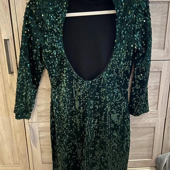 Donna Morgan green sequin dress.